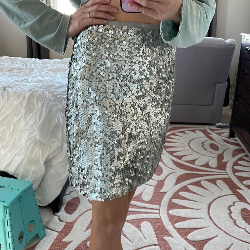 Jcrew 00 silver sequin skirt